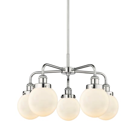 A large image of the Innovations Lighting 916-5CR-16-24 Beacon Chandelier Polished Chrome / Matte White