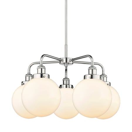 A large image of the Innovations Lighting 916-5CR-18-26 Beacon Chandelier Polished Chrome / Matte White