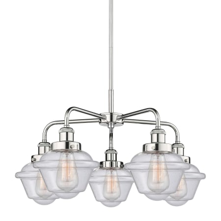 A large image of the Innovations Lighting 916-5CR-14-25 Oxford Chandelier Polished Chrome / Seedy
