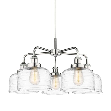 A large image of the Innovations Lighting 916-5CR-15-26 Bell Chandelier Polished Chrome / Clear Deco Swirl