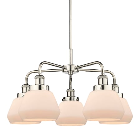 A large image of the Innovations Lighting 916-5CR-14-25 Fulton Chandelier Polished Nickel / Matte White