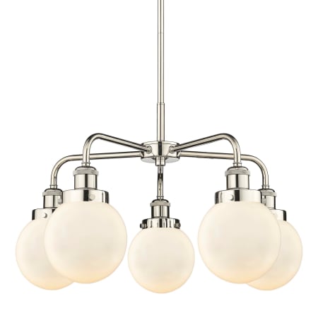 A large image of the Innovations Lighting 916-5CR-16-24 Beacon Chandelier Polished Nickel / Matte White