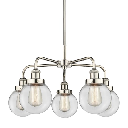 A large image of the Innovations Lighting 916-5CR-16-24 Beacon Chandelier Polished Nickel / Clear