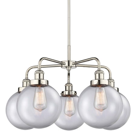 A large image of the Innovations Lighting 916-5CR-18-26 Beacon Chandelier Polished Nickel / Clear