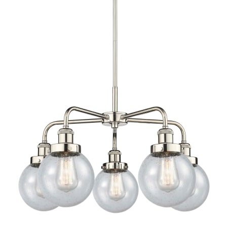 A large image of the Innovations Lighting 916-5CR-16-24 Beacon Chandelier Polished Nickel / Seedy