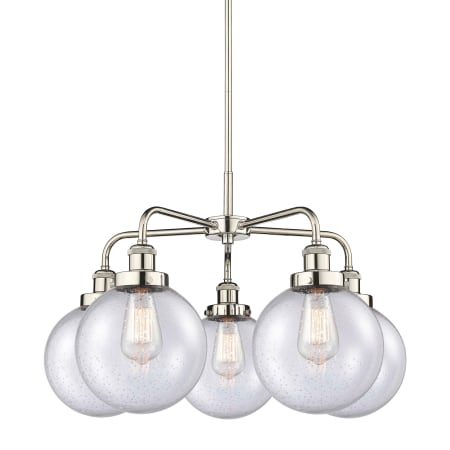 A large image of the Innovations Lighting 916-5CR-18-26 Beacon Chandelier Polished Nickel / Seedy