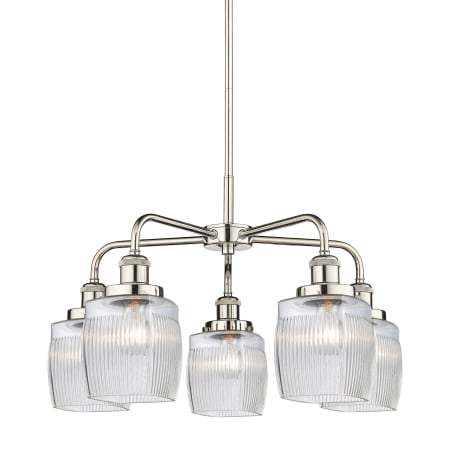 A large image of the Innovations Lighting 916-5CR-15-24 Colton Chandelier Polished Nickel / Clear Halophane