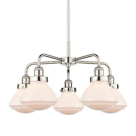A large image of the Innovations Lighting 916-5CR-14-25 Olean Chandelier Polished Nickel / Matte White