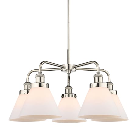 A large image of the Innovations Lighting 916-5CR-15-26 Cone Chandelier Polished Nickel / Matte White