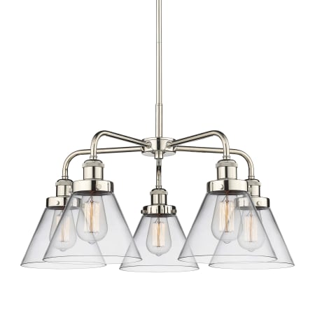 A large image of the Innovations Lighting 916-5CR-15-26 Cone Chandelier Polished Nickel / Clear