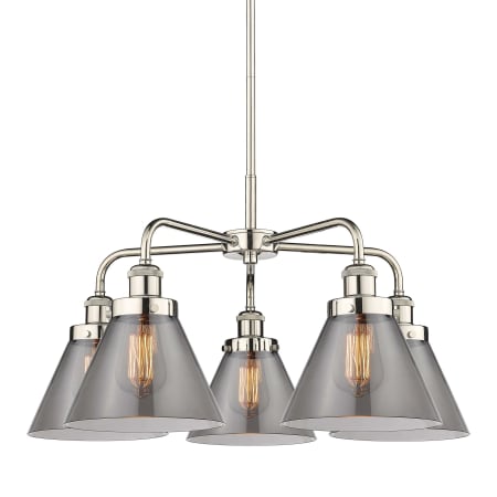 A large image of the Innovations Lighting 916-5CR-15-26 Cone Chandelier Polished Nickel / Plated Smoke