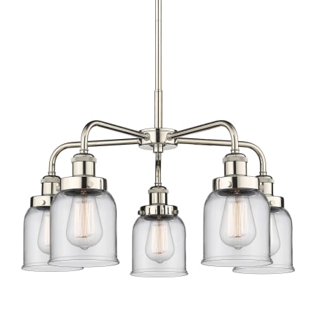 A large image of the Innovations Lighting 916-5CR-15-23 Bell Chandelier Polished Nickel / Clear