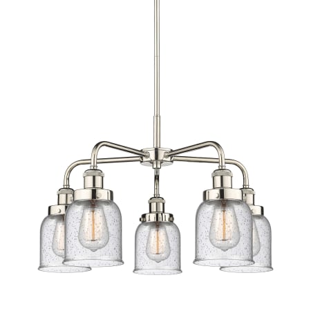 A large image of the Innovations Lighting 916-5CR-15-23 Bell Chandelier Polished Nickel / Seedy