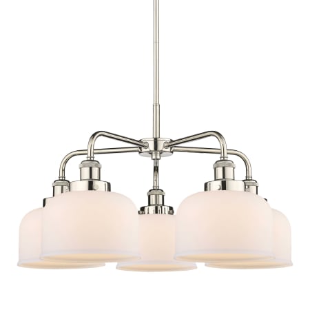 A large image of the Innovations Lighting 916-5CR-15-26 Bell Chandelier Polished Nickel / Matte White