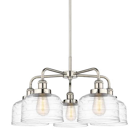 A large image of the Innovations Lighting 916-5CR-15-26 Bell Chandelier Polished Nickel / Clear Deco Swirl