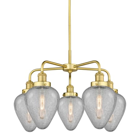 A large image of the Innovations Lighting 916-5CR-15-24 Geneseo Chandelier Satin Gold / Clear Crackled