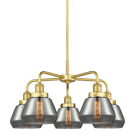 A large image of the Innovations Lighting 916-5CR-14-25 Fulton Chandelier Satin Gold / Plated Smoke