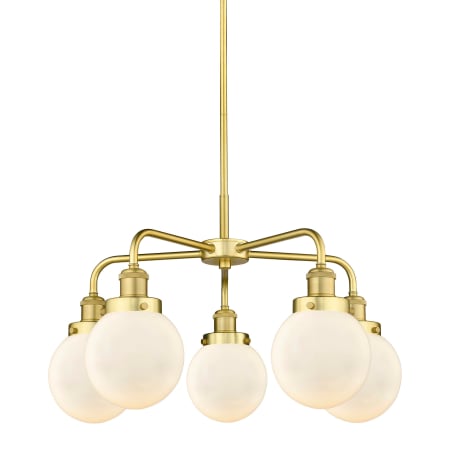 A large image of the Innovations Lighting 916-5CR-16-24 Beacon Chandelier Satin Gold / Matte White