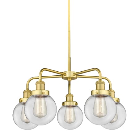 A large image of the Innovations Lighting 916-5CR-16-24 Beacon Chandelier Satin Gold / Clear