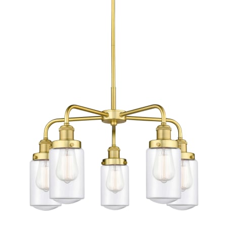 A large image of the Innovations Lighting 916-5CR-16-23 Dover Chandelier Satin Gold / Clear