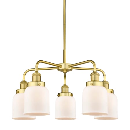 A large image of the Innovations Lighting 916-5CR-15-23 Bell Chandelier Satin Gold / Matte White