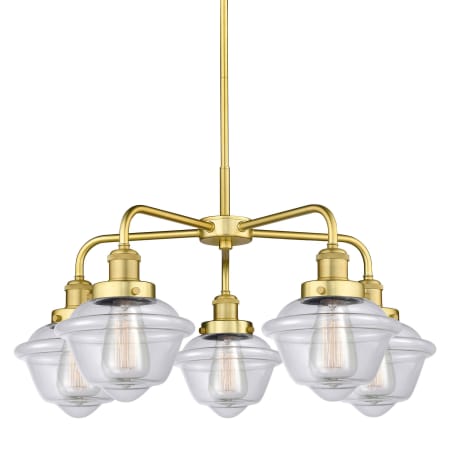 A large image of the Innovations Lighting 916-5CR-14-25 Oxford Chandelier Satin Gold / Clear