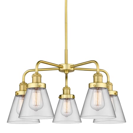 A large image of the Innovations Lighting 916-5CR-15-25 Cone Chandelier Satin Gold / Clear