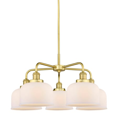 A large image of the Innovations Lighting 916-5CR-15-26 Bell Chandelier Satin Gold / Matte White