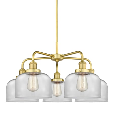 A large image of the Innovations Lighting 916-5CR-15-26 Bell Chandelier Satin Gold / Clear
