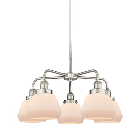 A large image of the Innovations Lighting 916-5CR-14-25 Fulton Chandelier Satin Nickel / Matte White