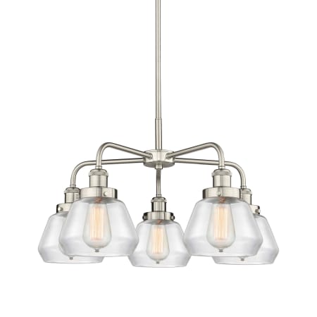 A large image of the Innovations Lighting 916-5CR-14-25 Fulton Chandelier Satin Nickel / Clear
