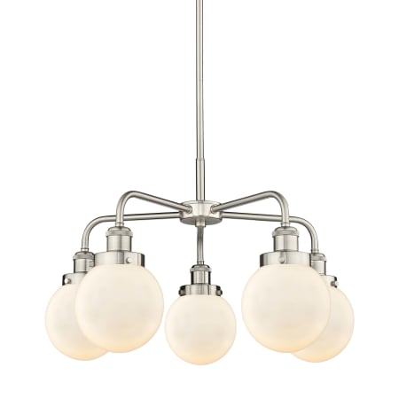 A large image of the Innovations Lighting 916-5CR-16-24 Beacon Chandelier Satin Nickel / Matte White