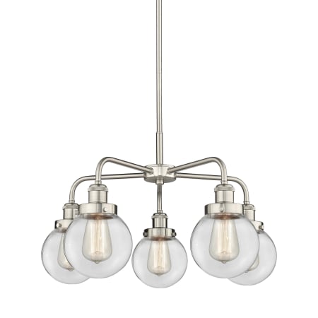 A large image of the Innovations Lighting 916-5CR-16-24 Beacon Chandelier Satin Nickel / Clear