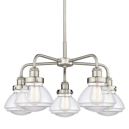 A large image of the Innovations Lighting 916-5CR-14-25 Olean Chandelier Satin Nickel / Clear