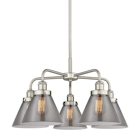 A large image of the Innovations Lighting 916-5CR-15-26 Cone Chandelier Satin Nickel / Plated Smoke