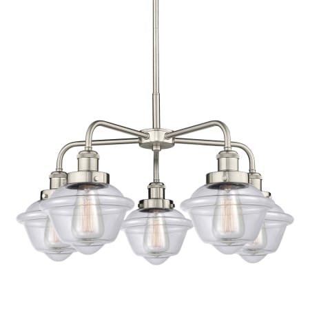A large image of the Innovations Lighting 916-5CR-14-25 Oxford Chandelier Satin Nickel / Clear