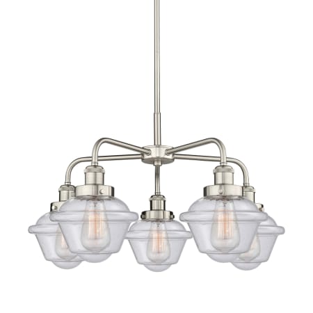 A large image of the Innovations Lighting 916-5CR-14-25 Oxford Chandelier Satin Nickel / Seedy