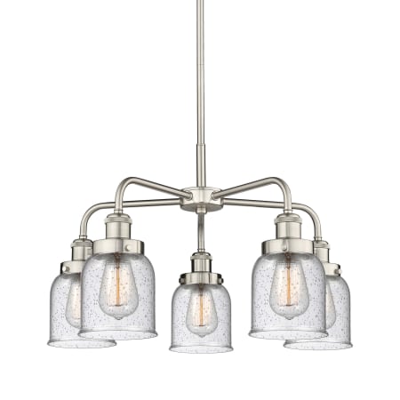 A large image of the Innovations Lighting 916-5CR-15-23 Bell Chandelier Satin Nickel / Seedy