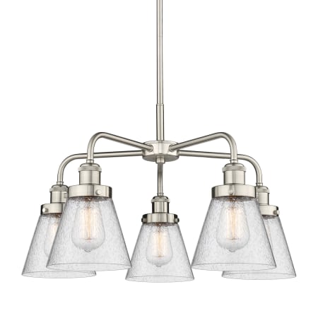 A large image of the Innovations Lighting 916-5CR-15-25 Cone Chandelier Satin Nickel / Seedy
