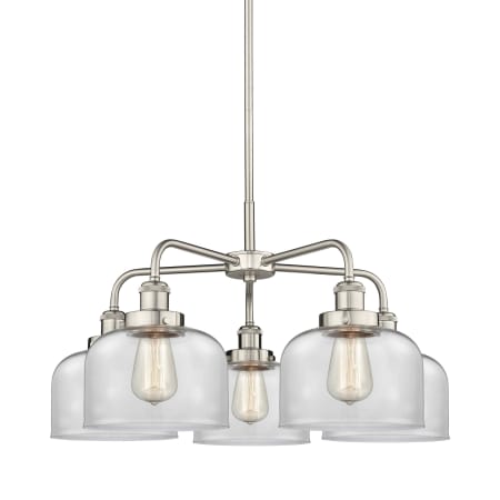 A large image of the Innovations Lighting 916-5CR-15-26 Bell Chandelier Satin Nickel / Clear