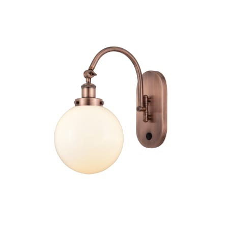 A large image of the Innovations Lighting 918-1W-15-8 Beacon Sconce Antique Copper / Matte White