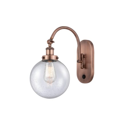 A large image of the Innovations Lighting 918-1W-15-8 Beacon Sconce Antique Copper / Seedy