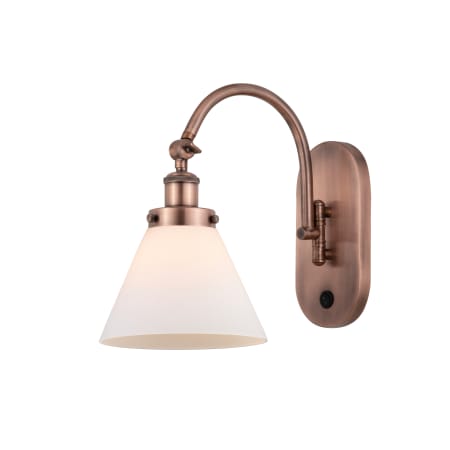 A large image of the Innovations Lighting 918-1W-13-8 Cone Sconce Antique Copper / Matte White