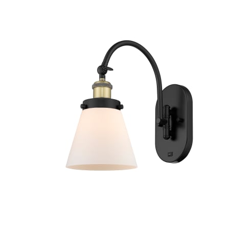 A large image of the Innovations Lighting 918-1W-13-7 Cone Sconce Black Antique Brass / Matte White