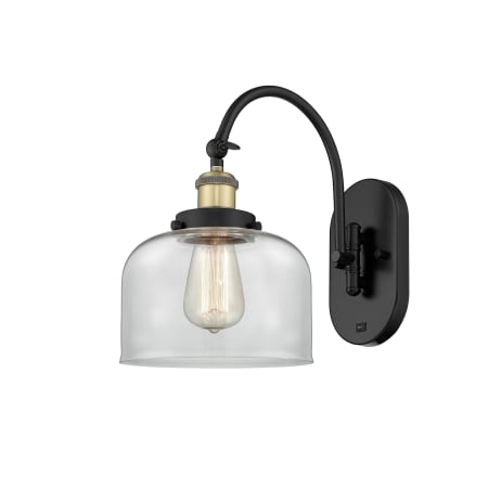 A large image of the Innovations Lighting 918-1W-13-8 Bell Sconce Black Antique Brass / Clear