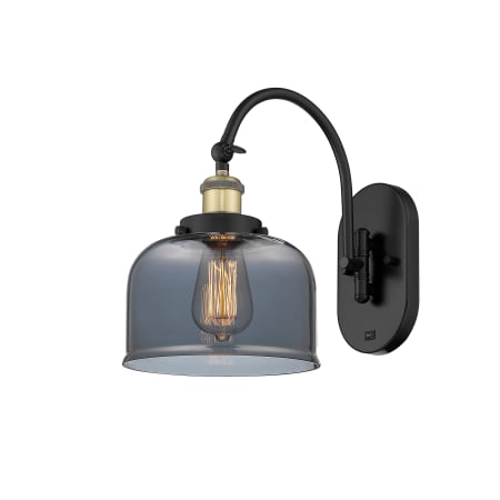 A large image of the Innovations Lighting 918-1W-13-8 Bell Sconce Black Antique Brass / Plated Smoke