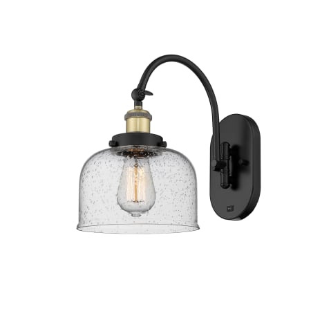 A large image of the Innovations Lighting 918-1W-13-8 Bell Sconce Black Antique Brass / Seedy