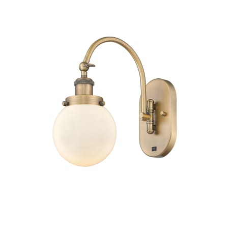 A large image of the Innovations Lighting 918-1W-13-6 Beacon Sconce Brushed Brass / Matte White