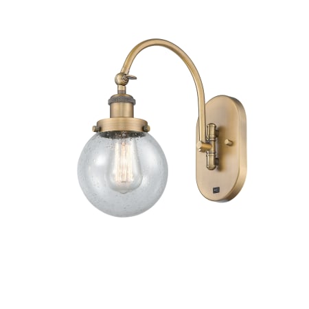A large image of the Innovations Lighting 918-1W-13-6 Beacon Sconce Brushed Brass / Seedy