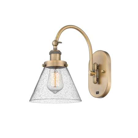 A large image of the Innovations Lighting 918-1W-13-8 Cone Sconce Brushed Brass / Seedy